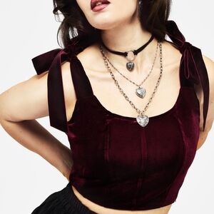 Disturbia Lisette Velour Tie-Strap Corset - Deep Burgundy (Size US 12)